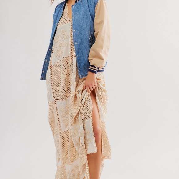 Free People Momo Love Story Crochet Kaftan Patchwork Floral Crochet Embroidery - Picture 4 of 6